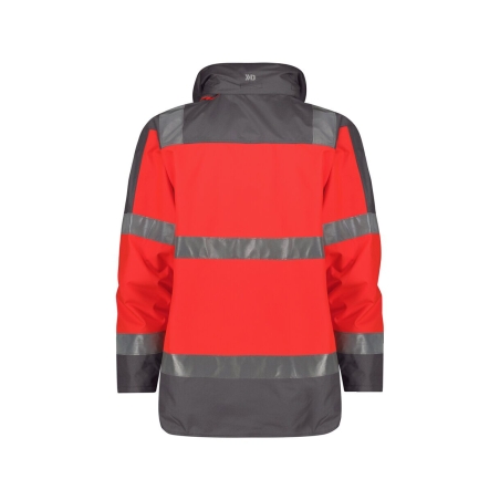 Parka haute visibilité imperméable classe 3 multipoches Rouge fluo/gris ciment – Dassy Atlantis