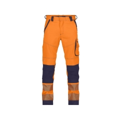 Pantalon haute visibilité stretch multipoches à genouillères Orange fluo/marine coupe longue – Dassy Aruba