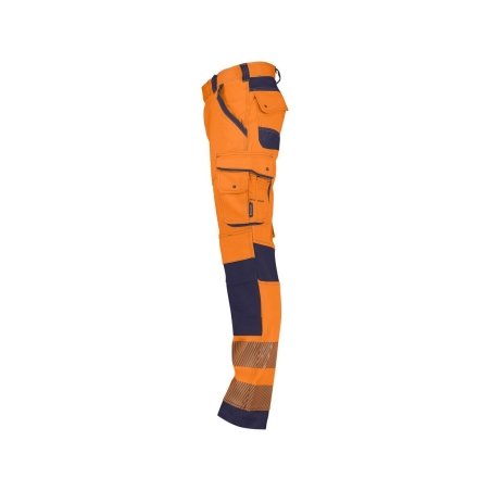 Pantalon haute visibilité stretch multipoches à genouillères Orange fluo/marine coupe longue – Dassy Aruba