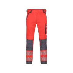 Pantalon haute visibilité stretch multipoches à genouillères Rouge fluo/gris ciment coupe longue – Dassy Aruba