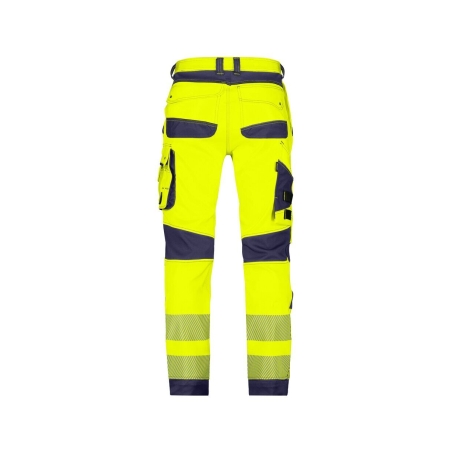 Pantalon haute visibilité stretch multipoches à genouillères Jaune fluo/marine coupe courte – Dassy Aruba