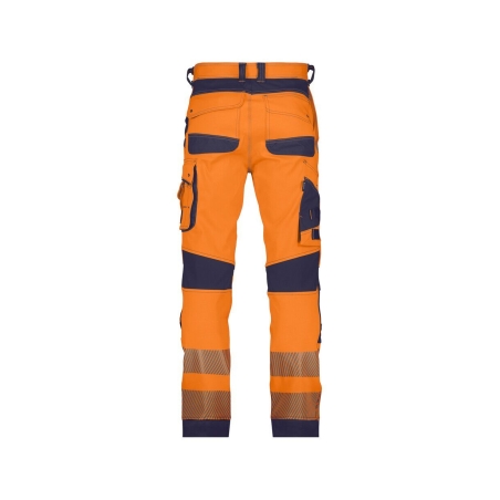 Pantalon haute visibilité stretch multipoches à genouillères Orange fluo/marine coupe courte – Dassy Aruba