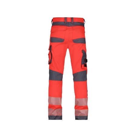 Pantalon haute visibilité stretch multipoches à genouillères Rouge fluo/gris ciment coupe courte – Dassy Aruba
