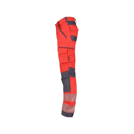 Pantalon haute visibilité stretch multipoches à genouillères Rouge fluo/gris ciment – Dassy Aruba