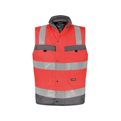 Gilet haute visibilité insérable matelassé coupe-vent imperméable Rouge fluo/gris ciment – Dassy Bilbao