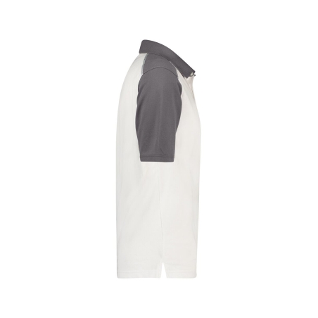 Polo de travail bicolore manches courtes coton piqué Blanc/gris ciment – Dassy Cesar