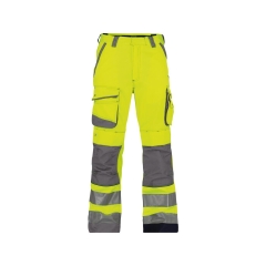 Pantalon de travail haute visibilité multipoches Cordura Jaune fluo/gris ciment coupe longue – Dassy Chicago