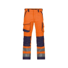 Pantalon de travail haute visibilité multipoches Cordura Orange fluo/marine coupe courte – Dassy Chicago