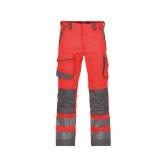 Pantalon de travail haute visibilité multipoches Cordura Rouge fluo/gris ciment coupe courte – Dassy Chicago