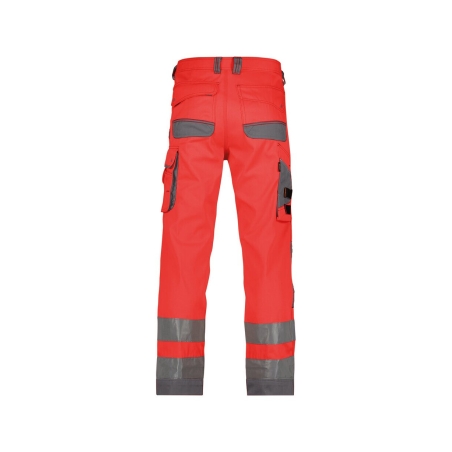 Pantalon de travail haute visibilité multipoches Cordura Rouge fluo/gris ciment coupe courte – Dassy Chicago