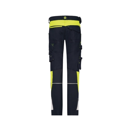 Pantalon de travail stretch multipoches pour femme Bleu nuit/jaune fluo – Dassy Canton Women