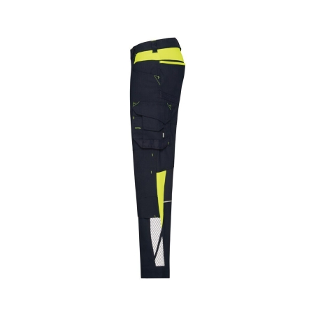Pantalon de travail stretch multipoches pour femme Bleu nuit/jaune fluo – Dassy Canton Women