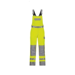 Cotte à bretelles haute visibilité multinormes avec poches genoux Jaune fluo/gris graphite coupe courte – Dassy Colombia