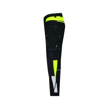 Pantalon de travail stretch multipoches avec genouillères Noir/jaune fluo coupe longue – Dassy Canton