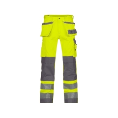 Pantalon de travail haute visibilité multi-poches Cordura Jaune fluo/gris ciment coupe longue – Dassy Glasgow
