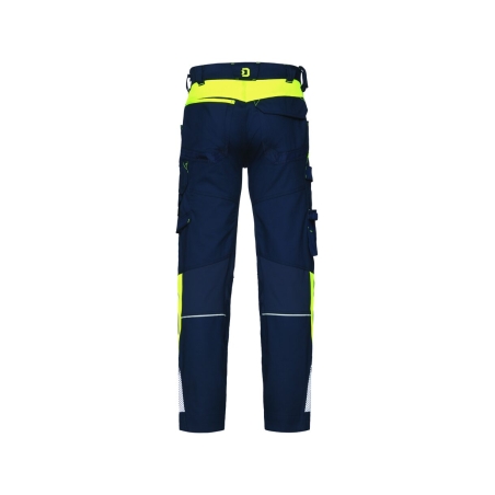 Pantalon de travail stretch multipoches avec genouillères Bleu nuit/jaune fluo – Dassy Canton