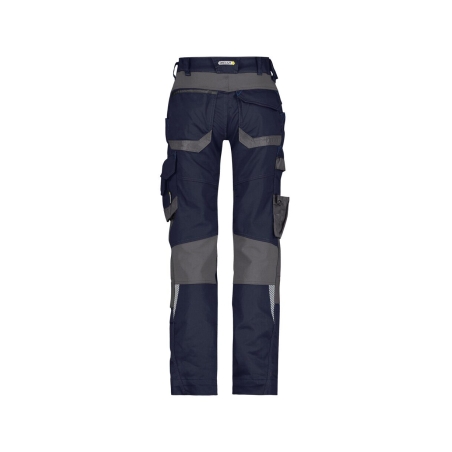 Pantalon peintre femme stretch multipoches genouillères Bleu nuit/gris anthracite – Dassy Dynax Women