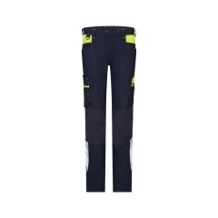 Pantalon de travail stretch multipoches coupe femme Bleu nuit/jaune fluo – Dassy Hong Kong Women