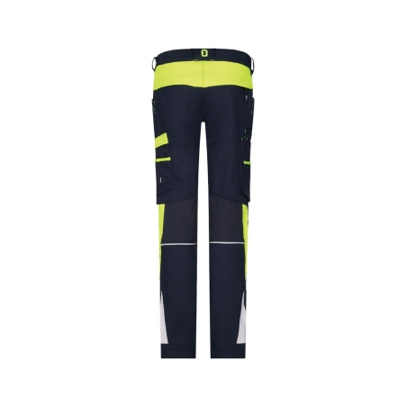 Pantalon de travail stretch multipoches coupe femme Bleu nuit/jaune fluo – Dassy Hong Kong Women