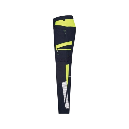 Pantalon de travail stretch multipoches coupe femme Bleu nuit/jaune fluo – Dassy Hong Kong Women