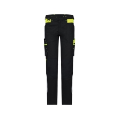 Pantalon de travail stretch multipoches coupe femme Noir/jaune fluo – Dassy Hong Kong Women
