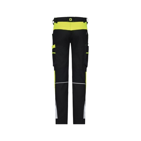 Pantalon de travail stretch multipoches coupe femme Noir/jaune fluo – Dassy Hong Kong Women