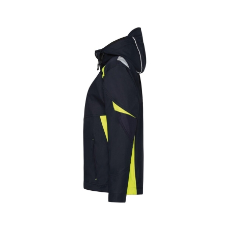 Veste softshell stretch imperméable coudes renforcés Cordura Bleu nuit/jaune fluo – Dassy Kalama