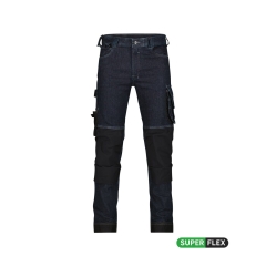 Jean de travail stretch slim fit avec poches genoux Cordura Bleu jeans/noir coupe courte – Dassy Kyoto KYO-93