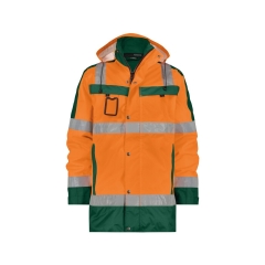 Parka haute visibilité imperméable classe 3 EN ISO 20471 Orange fluo/vert bouteille – Dassy Limasol