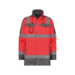 Parka haute visibilité imperméable classe 3 EN ISO 20471 Rouge fluo/gris ciment – Dassy Limasol