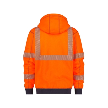 Sweat à capuche haute visibilité classe 2 et 3 zippé Orange fluo/marine – Dassy Evans