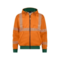 Sweat à capuche haute visibilité classe 2 et 3 zippé Orange fluo/vert bouteille – Dassy Evans