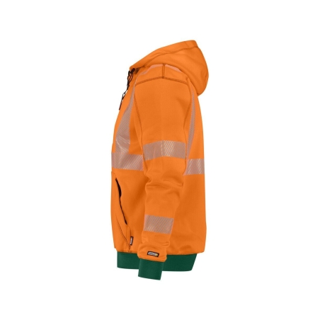 Sweat à capuche haute visibilité classe 2 et 3 zippé Orange fluo/vert bouteille – Dassy Evans