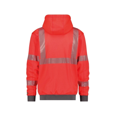 Sweat à capuche haute visibilité classe 2 et 3 zippé Rouge fluo/gris ciment – Dassy Evans