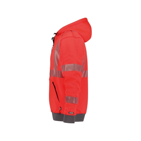 Sweat à capuche haute visibilité classe 2 et 3 zippé Rouge fluo/gris ciment – Dassy Evans