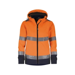Veste softshell haute visibilité triple couche capuche amovible Orange/marine – Dassy Malaga Women