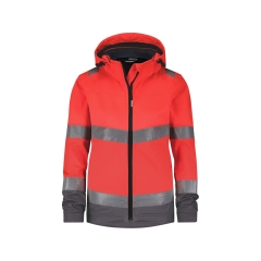 Veste softshell haute visibilité triple couche capuche amovible Rouge/gris – Dassy Malaga Women
