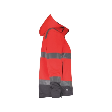 Veste softshell haute visibilité triple couche capuche amovible Rouge/gris – Dassy Malaga Women