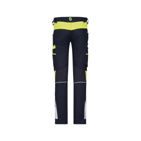 Pantalon de travail stretch multipoches adjusted fit Bleu nuit/jaune fluo coupe longue – Dassy Hong Kong