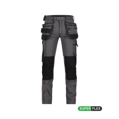 Pantalon de travail stretch multipoches slim fit 4-way Gris anthracite/noir coupe courte – Dassy Matrix