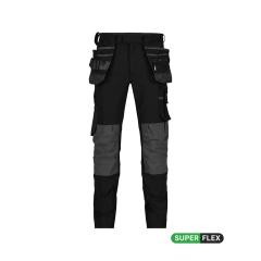 Pantalon de travail stretch multipoches slim fit 4-way Noir/gris anthracite coupe courte – Dassy Matrix