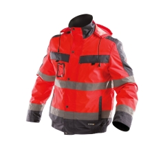 Veste hiver haute visibilité imperméable classe 3 matelassée Rouge fluo/gris ciment – Dassy Lima