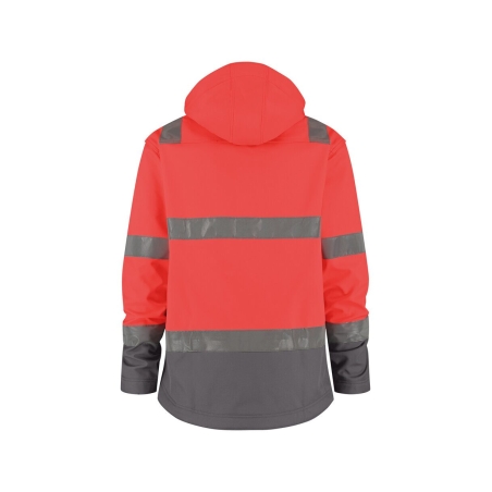 Veste softshell haute visibilité triple couche capuche amovible Rouge fluo/gris ciment – Dassy Malaga