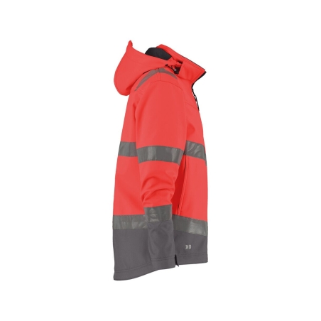 Veste softshell haute visibilité triple couche capuche amovible Rouge fluo/gris ciment – Dassy Malaga