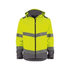 Veste softshell haute visibilité triple couche capuche amovible Jaune fluo/gris ciment – Dassy Malaga