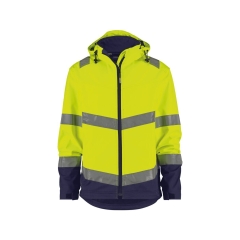 Veste softshell haute visibilité triple couche capuche amovible Jaune fluo/marine – Dassy Malaga