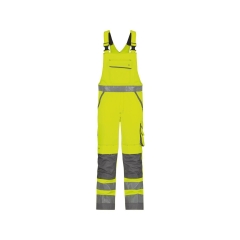 Cotte à bretelles haute visibilité multipoches Cordura Jaune fluo/gris ciment coupe courte – Dassy Malmedy