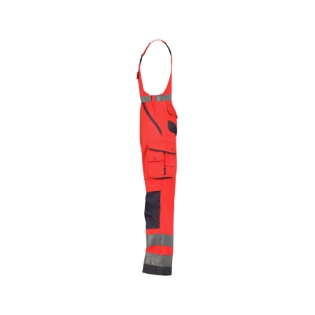 Cotte à bretelles haute visibilité multipoches Cordura Rouge fluo/gris ciment coupe courte – Dassy Malmedy