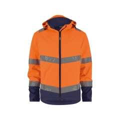 Veste softshell haute visibilité triple couche capuche amovible Orange fluo/marine – Dassy Malaga
