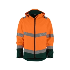 Veste softshell haute visibilité triple couche capuche amovible Orange fluo/vert – Dassy Malaga